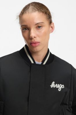 Satin varsity bomber jacket with padded comfort, Black