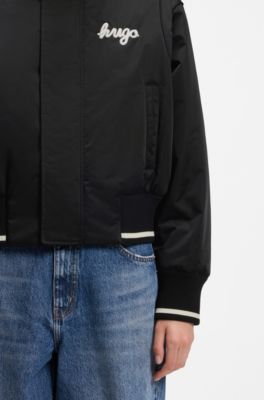 Satin varsity bomber jacket with padded comfort, Black
