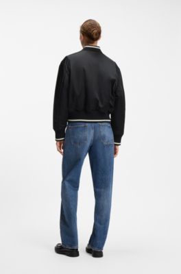 Satin varsity bomber jacket with padded comfort, Black