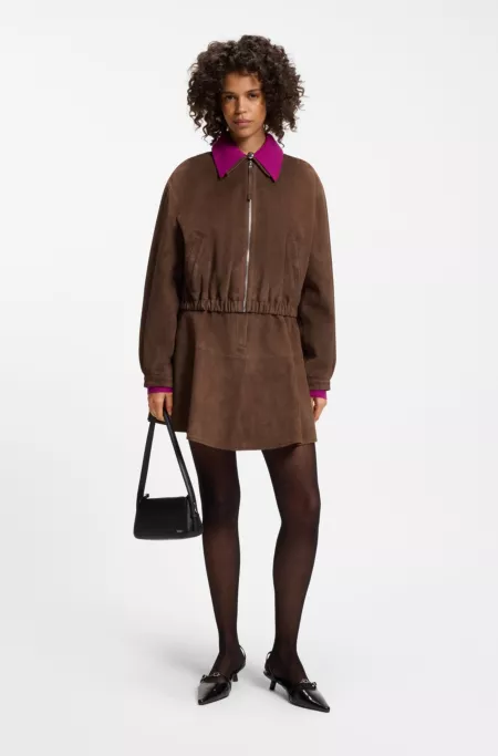 Chaqueta de ante con dobladillo fruncido