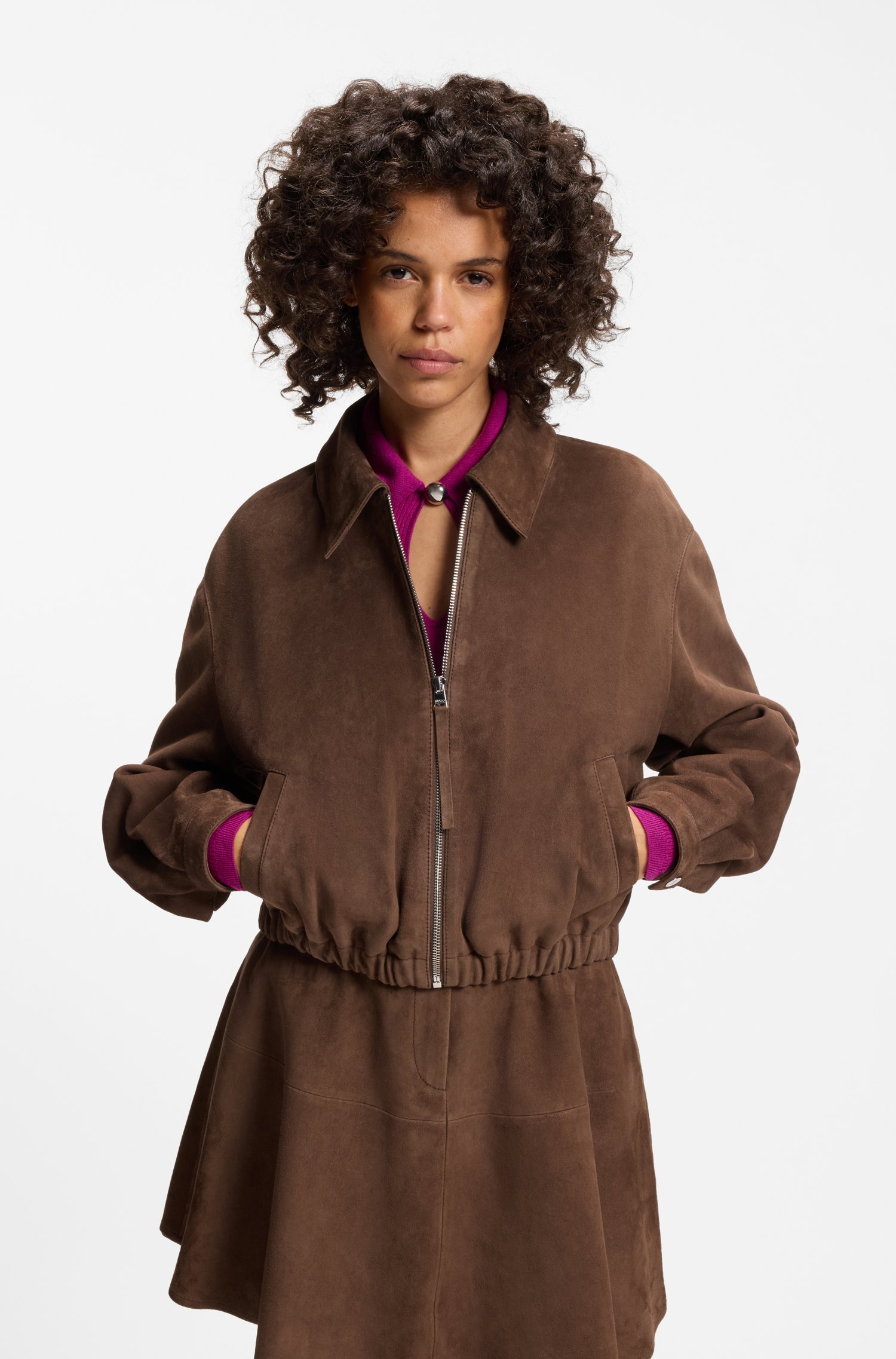Hugo Suede jacket with gathered hem jackor dam