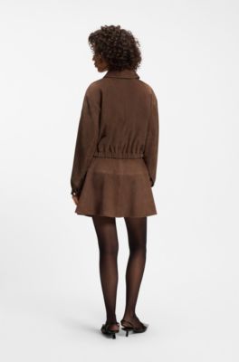 Suede jacket with gathered hem, Brown