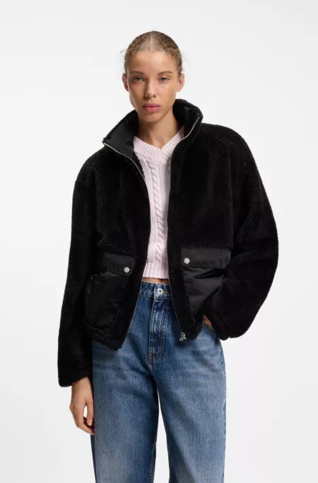 Faux-fur coat with contrasting patch pockets