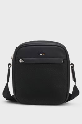 Bolso mensajero con detalles de monograma, Negro