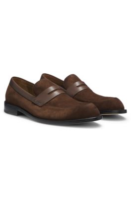 Suede loafers with leather trims, Dark Brown