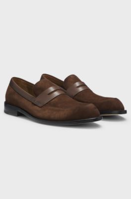 Suede loafers with leather trims, Dark Brown