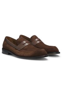 Suede loafers with leather trims, Dark Brown