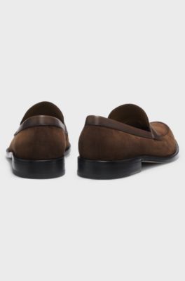 Suede loafers with leather trims, Dark Brown