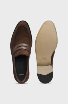 Mocassins en cuir su&eacute;d&eacute; avec finitions en cuir, Marron fonc&eacute;