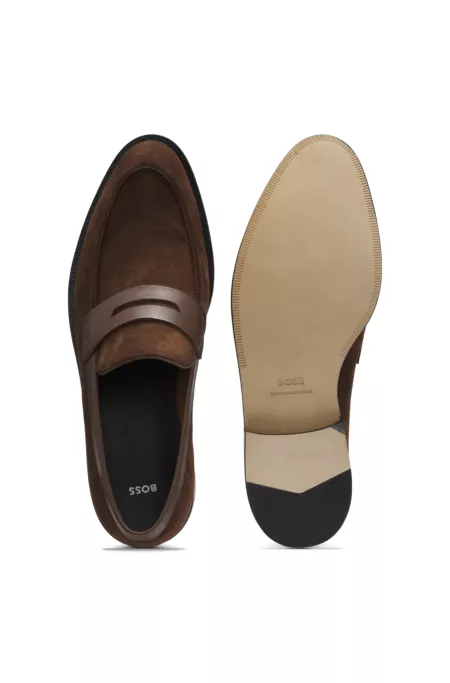 Suede loafers with leather trims