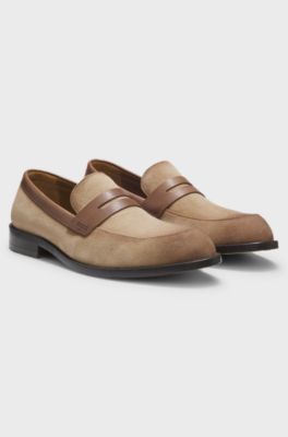 Loafers van su&egrave;de met leren details, Beige