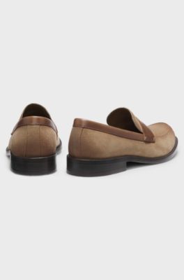 Loafers van su&egrave;de met leren details, Beige