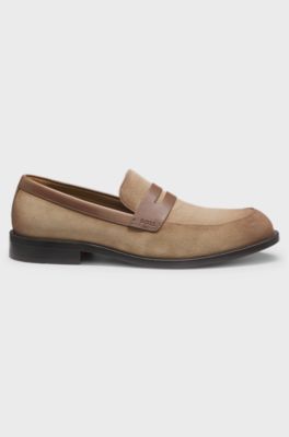 Loafers van su&egrave;de met leren details, Beige