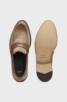 Loafers van su&egrave;de met leren details, Beige