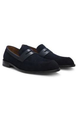 Suede loafers with leather trims, Dark Blue