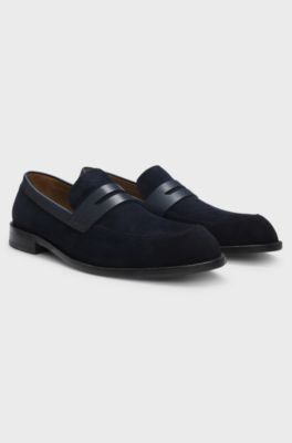 Suede loafers with leather trims, Dark Blue