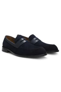 Suede loafers with leather trims, Dark Blue