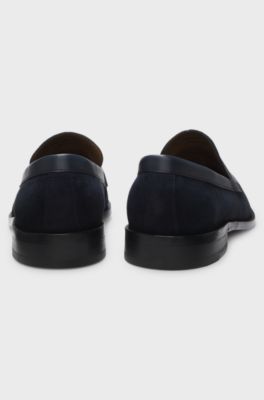 Suede loafers with leather trims, Dark Blue