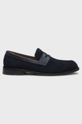 Suede loafers with leather trims, Dark Blue