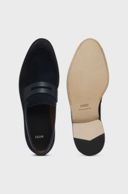 Suede loafers with leather trims, Dark Blue