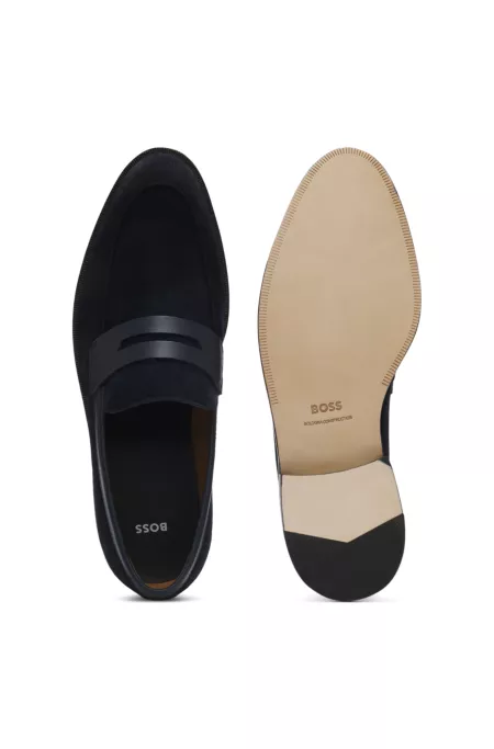 Suede loafers with leather trims