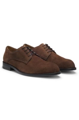 Derby shoes in soft suede, Dark Brown