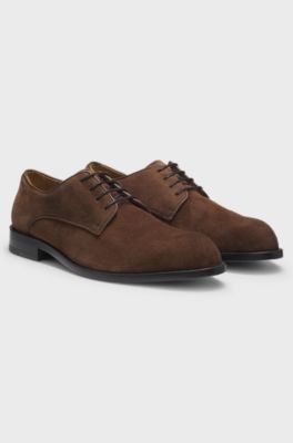 Derby shoes in soft suede, Dark Brown