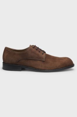 Derby shoes in soft suede, Dark Brown