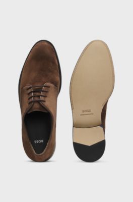 Derby shoes in soft suede, Dark Brown