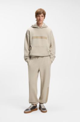 Relaxed-fit cotton-terry hoodie with wide-set logo, Light Beige