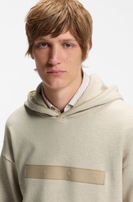 Relaxed-fit cotton-terry hoodie with wide-set logo, Light Beige