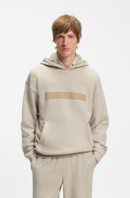 Relaxed-fit cotton-terry hoodie with wide-set logo, Light Beige
