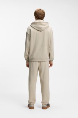 Relaxed-fit cotton-terry hoodie with wide-set logo, Light Beige