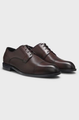 Cap-toe Derby shoes in leather, Dark Brown