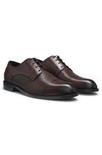 Cap-toe Derby shoes in leather, Dark Brown