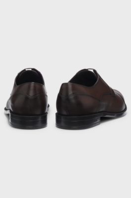 Cap-toe Derby shoes in leather, Dark Brown