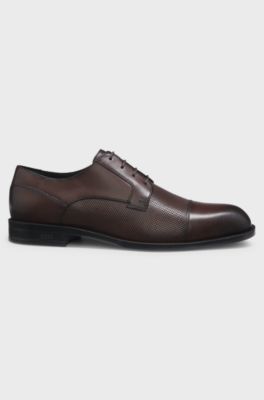 Cap-toe Derby shoes in leather, Dark Brown
