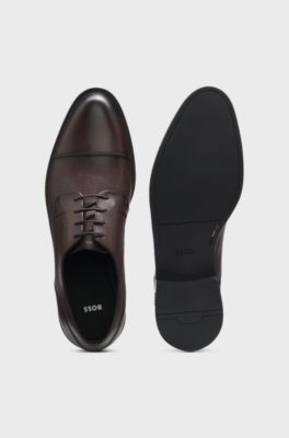 Cap-toe Derby shoes in leather, Dark Brown