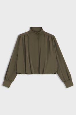 Relaxed-fit blazer with balloon hem, Dark Green