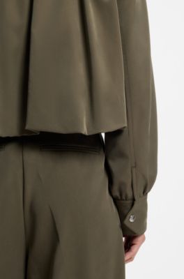 Relaxed-fit blazer with balloon hem, Dark Green