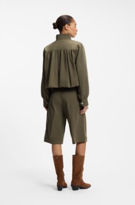 Relaxed-fit blazer with balloon hem, Dark Green