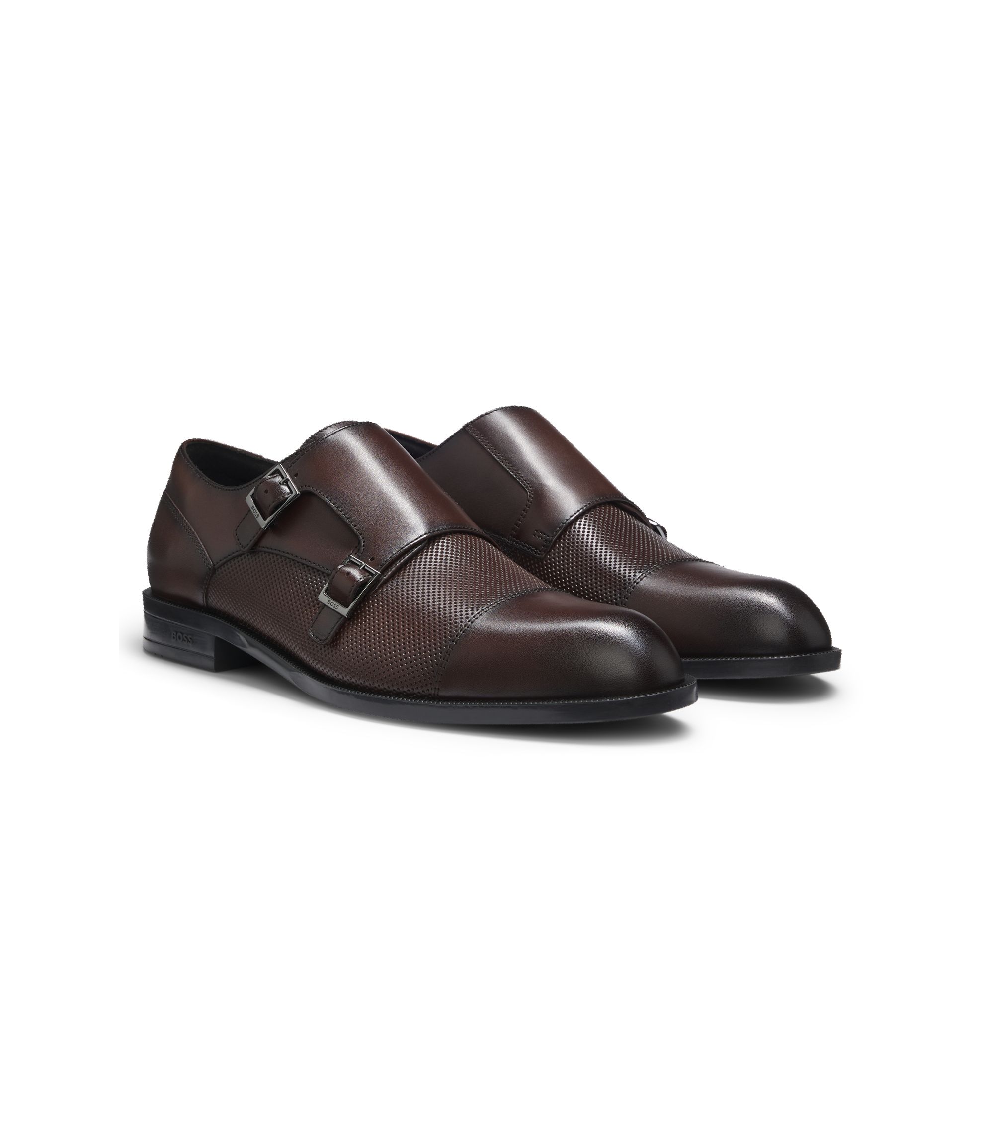 Doppelte Monkstraps aus Leder mit perforiertem Detail