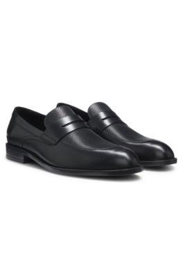 Leather loafers with penny trim, Black