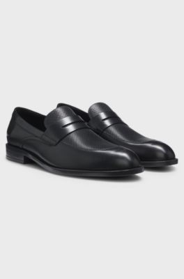 Leather loafers with penny trim, Black