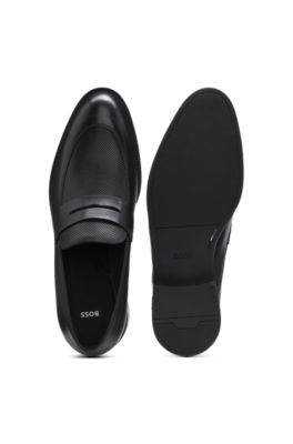 Leather loafers with penny trim, Black