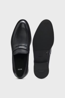 Leather loafers with penny trim, Black