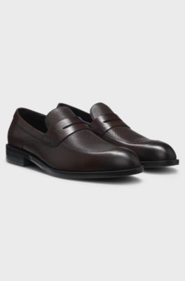 Leather loafers with penny trim, Dark Brown