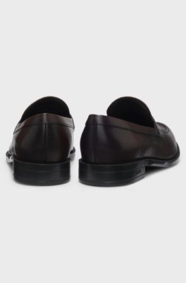 Leather loafers with penny trim, Dark Brown