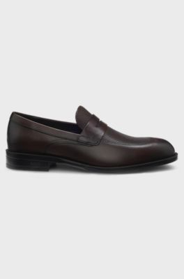 Leather loafers with penny trim, Dark Brown