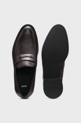 Leather loafers with penny trim, Dark Brown